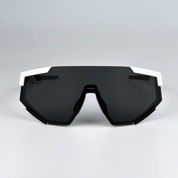 Prada PS04WSF TWK06F Sunglasses White Rubber Dark Grey Rectangle Unisex - Picture 7 of 12